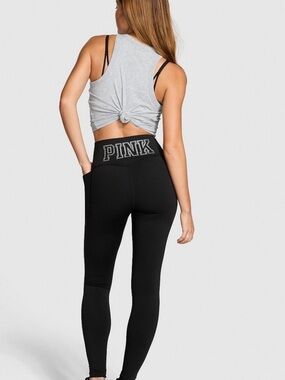 PINK Victoria's Secret Black Leggings with Rhinestone Logo